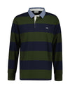 Gant Chambray Heavy Rugger Barstripe Polo Shirt, Country Green