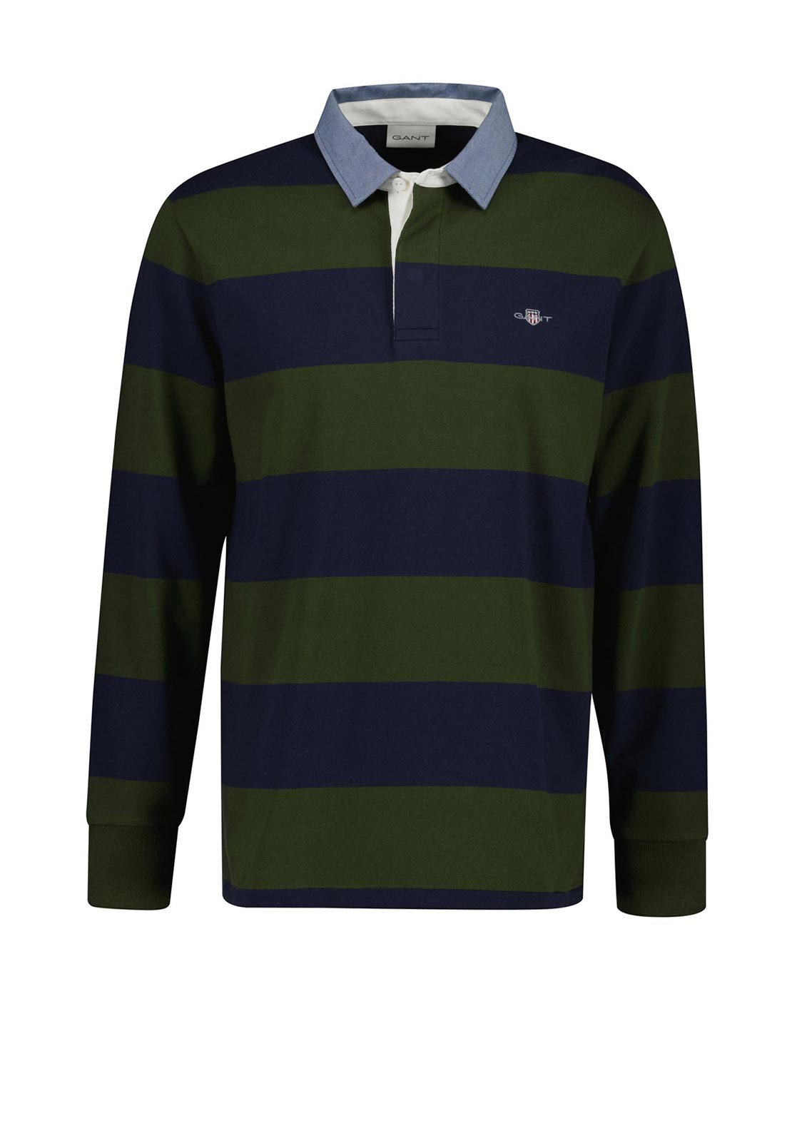 Gant Chambray Heavy Rugger Barstripe Polo Shirt, Country Green