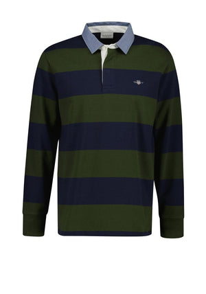 Gant Chambray Heavy Rugger Barstripe Polo Shirt, Country Green