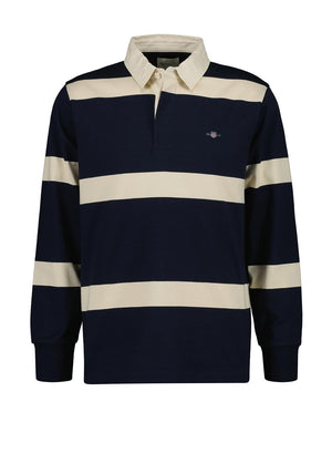 Gant Striped Heavy Rugger Rugby Shirt, Navy