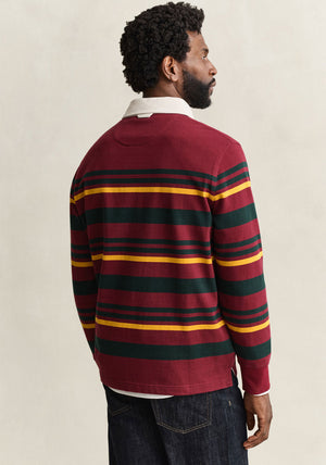 Gant Striped Heavy Rugger Rugby Shirt, Plumped Red Multi