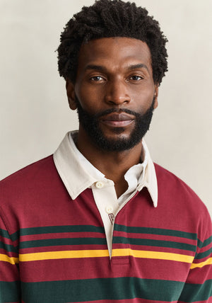 Gant Striped Heavy Rugger Rugby Shirt, Plumped Red Multi