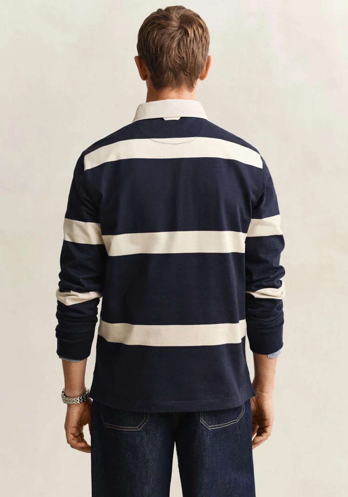 Gant Striped Heavy Rugger Rugby Shirt, Navy