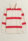 Gant Striped Heavy Rugger Rugby Shirt, Cream & Red