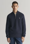 Gant Textured Cotton Half Zip Sweater, Evening Blue