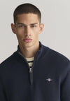 Gant Textured Cotton Half Zip Sweater, Evening Blue