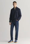 Gant Textured Cotton Half Zip Sweater, Evening Blue