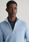 Gant Textured Cotton Half Zip Sweater, Stormy Sea