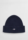 Gant Unisex Ribbed Knit Logo Beanie, Marine