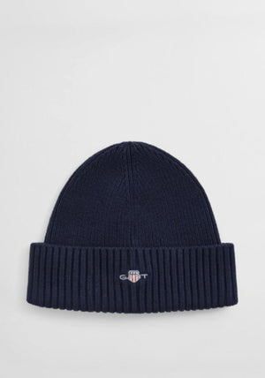 Gant Unisex Ribbed Knit Logo Beanie, Marine