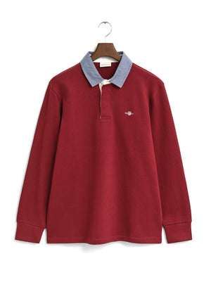 Gant Chambray Heavy Rugger Polo Shirt, Wine