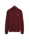 Gant Cotton Cable Knit Half Zip Sweater, Wine Melange