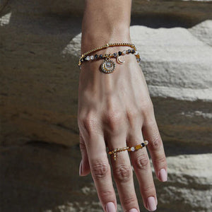 ChloBo Rising Woman Black Rutilated Quartz Set of 2 Bracelets, Gold