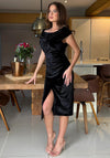 Girl In Mind Ariana Asymmetric Black Velvet Midi Dress, Black