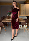 Girl In Mind  Ariana Asymmetric Black Velvet Midi Dress, Wine