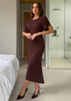 Girl In Mind Cleo Ruched Detail Midi Dress, Brown