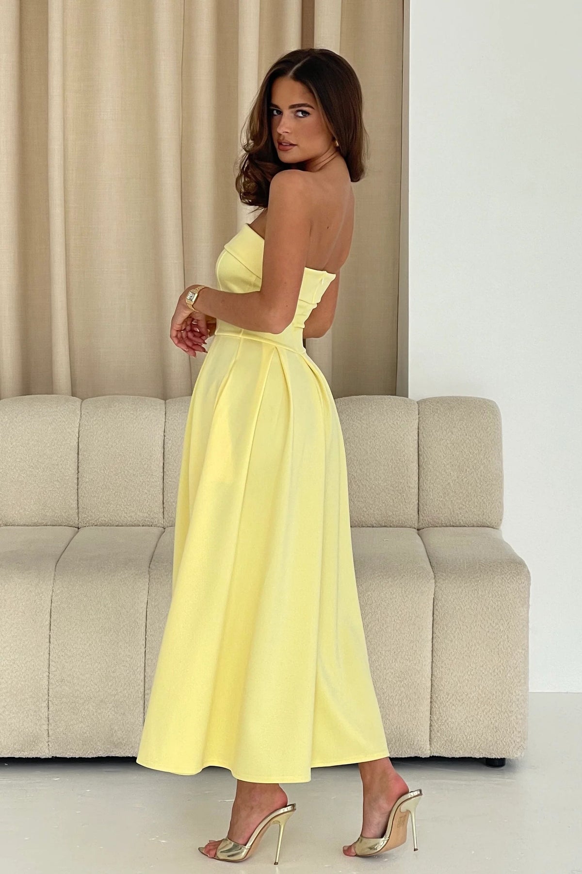 yellow midi skater dress Girl in Mind Danni Bandeau Skater Dress, Yellow