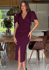 Girl in Mind Freya Ruched Wrap Midi Dress, Wine