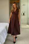 Girl In Mind Hazel Tailored Sleeveless Midi Dress, Brown