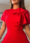 Girl in Mind Minta Bow Detail Short Sleeve Midi Dress, Red