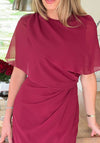 Girl in Mind Vivienne Cape Detail Wrap Pencil Dress, Wine