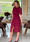Girl in Mind Vivienne Cape Detail Wrap Pencil Dress, Wine