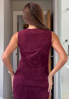 Girl In Mind Jamie Square Neck Suede Waistcoat, Berry