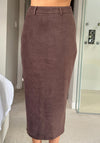 Girl In Mind Vicky Tailored Suede Midi Skirt, Brown