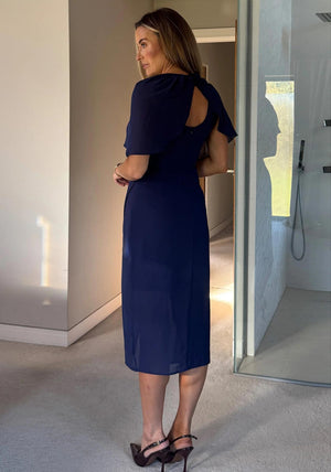 Girl In Mind Vivienne Cape Detail Wrap Midi Dress, Navy