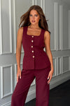 Girl In Mind Jamie Waistcoat & Trouser Set, Wine