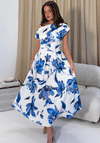 Girl In Mind Betty Asymmetric Floral Print Midi Dress, Blue