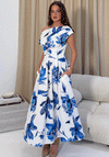 Girl In Mind Betty Asymmetric Floral Print Midi Dress, Blue