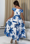 Girl In Mind Betty Asymmetric Floral Print Midi Dress, Blue