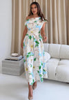 Girl In Mind Betty Asymmetric Floral Print Midi Dress, Green Multi