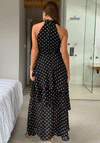 Girl In Mind Iris Halterneck Polka Dot Maxi Dress, Black