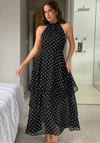 Girl In Mind Iris Halterneck Polka Dot Maxi Dress, Black