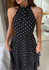Girl In Mind Iris Halterneck Polka Dot Maxi Dress, Black