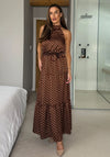 Girl in Mind Zaynab Polka Dot Halter Neck Dress, Brown