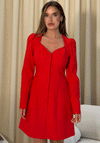 Girl In Mind Petra Tailored Button Up Mini Dress, Red