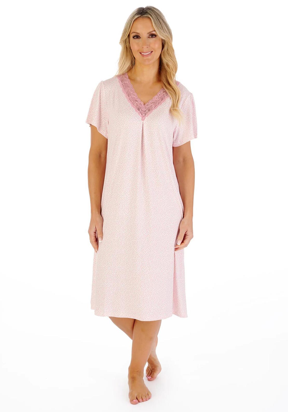 Slenderella Print Short Sleeve Nightdress, Pink