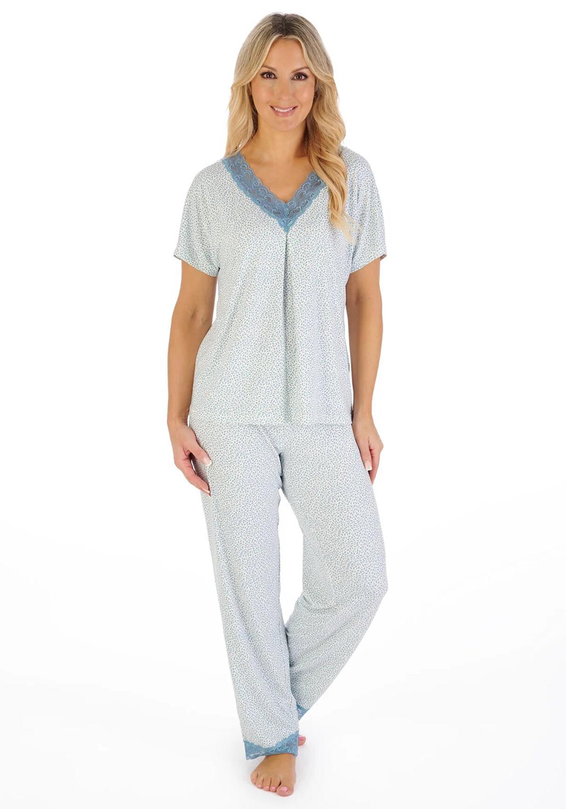 Slenderella Print Short Sleeve Pyjama Set, Blue