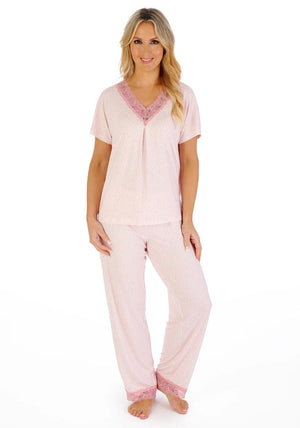 Slenderella Print Short Sleeve Pyjama Set, Pink