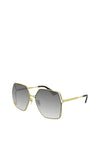 Gucci GG0817S Ladies Oversized Squared Sunglasses, Gold & Grey
