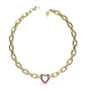 Guess Beloved Chain Link Pink Pavé Heart Necklace, Gold