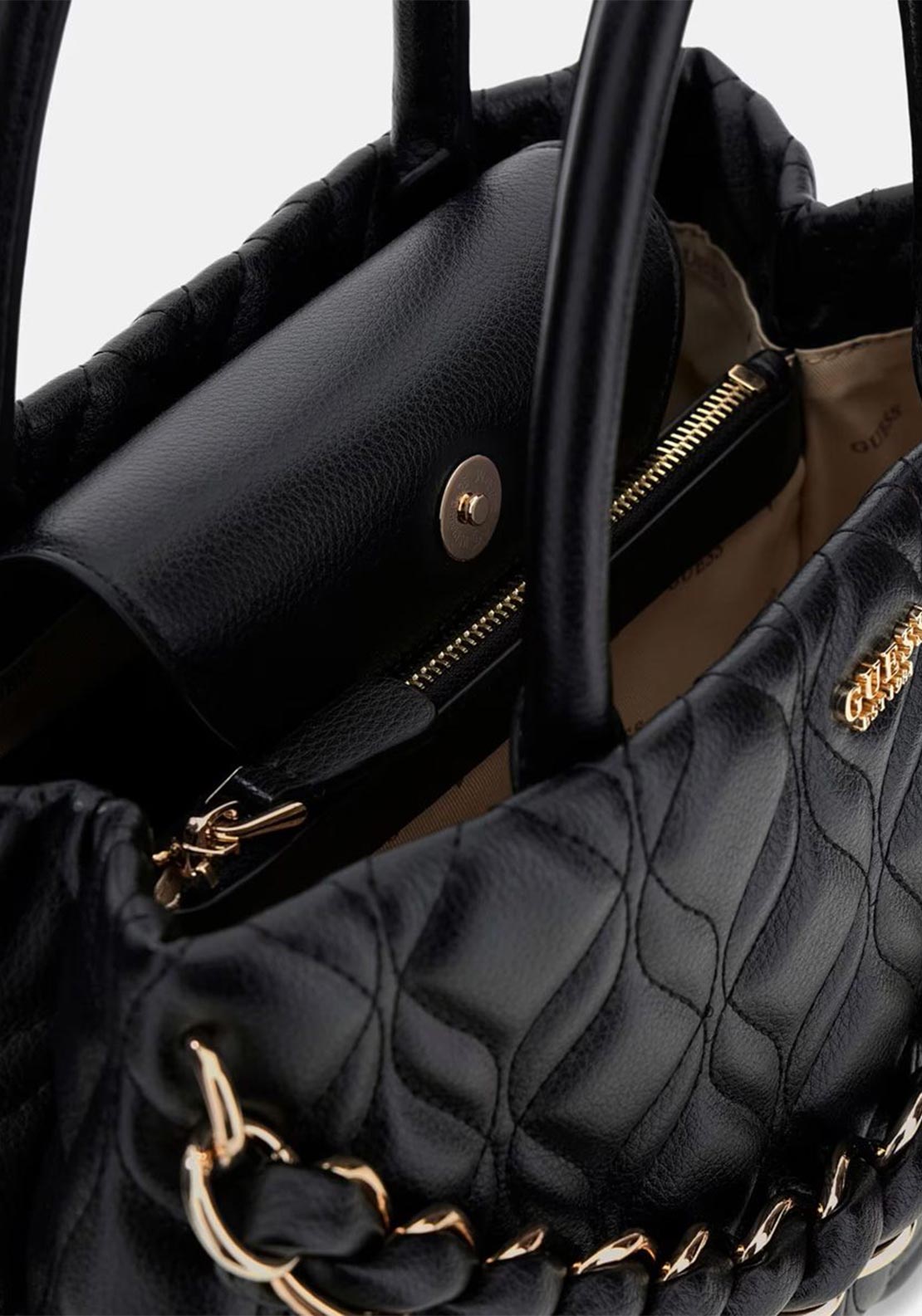 Guess Maxine Medium Quilted Satchel Bag, Black