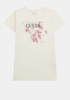Guess Older Girl Triangle Floral Logo Short Sleeve Tee, White