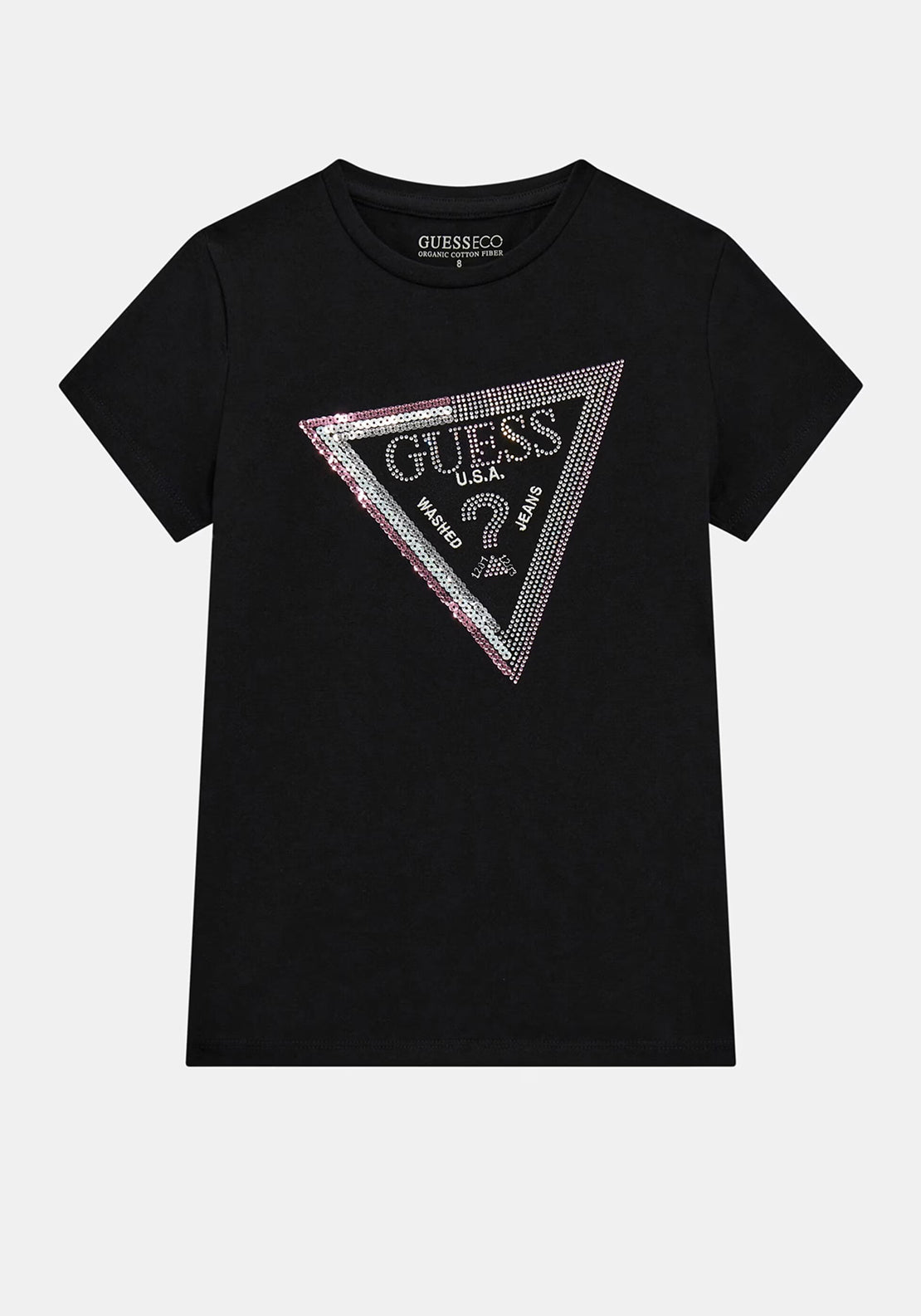 Guess Older Girl Triangle Logo Short Sleeve Tee, Black