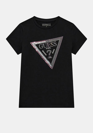 Guess Older Girl Triangle Logo Short Sleeve Tee, Black