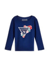 Guess Mini Girls Floral Triangle Long Sleeve T-Shirt, Navy