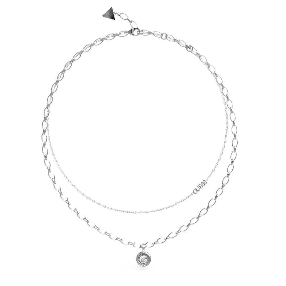 Guess Unique Solitaire Double Chain Necklace, Silver